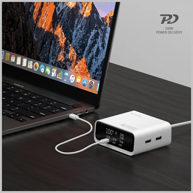 Зарядная станция 4smarts Desk Charger GaN Screen 100W 3xUSB-C+2xUSB-A White (546100) - изображение 2