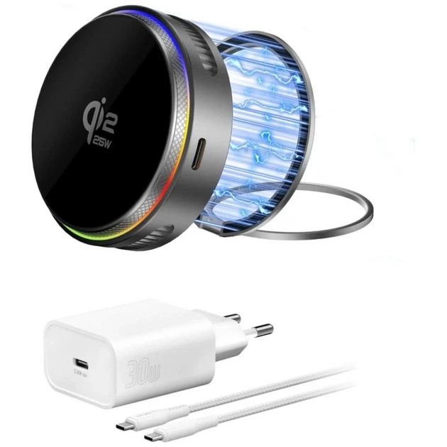 Бездротова зарядка 4smarts 25 W Qi2 MagSafe RGB Grey (4252011913541) - Фото 1 Бездротова зарядка 4smarts 25 W Qi2 MagSafe RGB Grey (4252011913541) - зображення 1