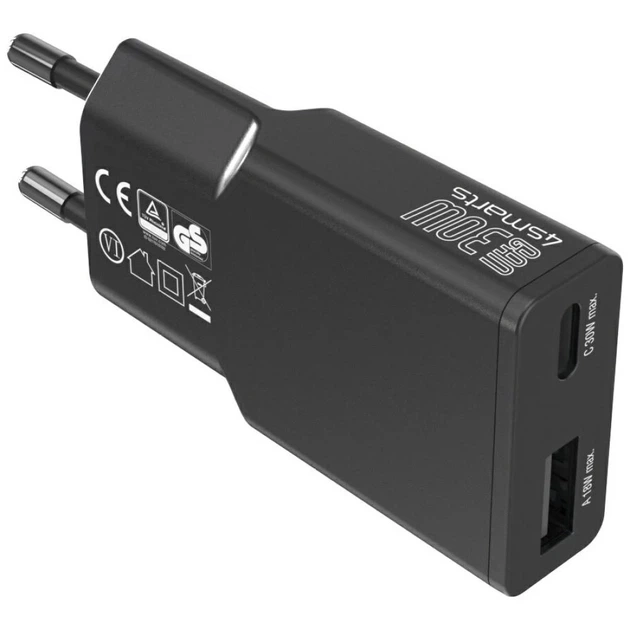 Ładowarka 4smarts FlatPlug Duos 30 W GaN USB-C/USB-A Black (4252011913381) - obraz 3