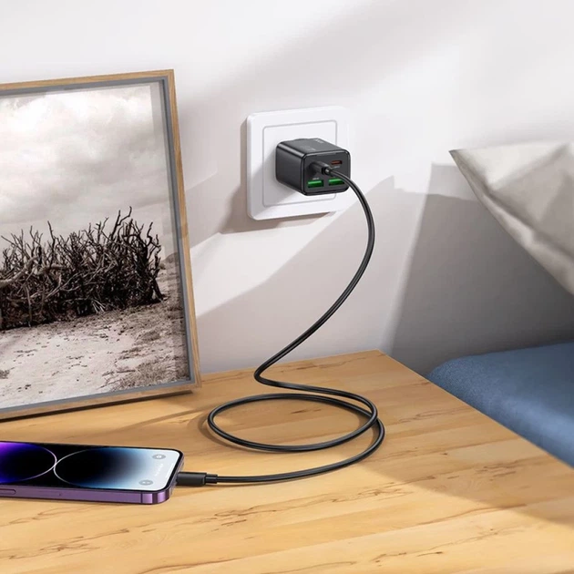 Сетевое зарядное устройство Hoco N56 2×USB-C + 2×USB-A QC3.0 PD 30W + кабель USB-C to Lightning Black (6942007659291) - изображение 5