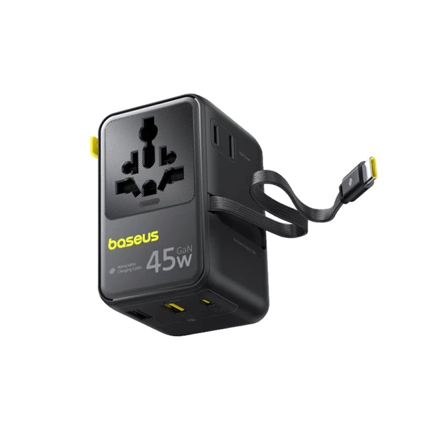 Adapter podróżny Baseus PicoGo AG11 45W 6w1 ze składanym kablem USB‑C Black (6942521203475) - obraz 2
