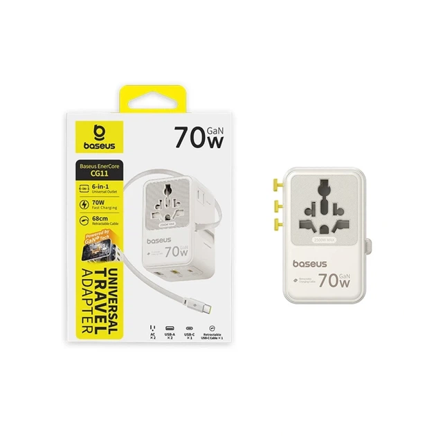 Adapter podróżny Baseus EnerCore CG11 70W 6w1 ze składanym kablem USB‑C White (6942521202584) - obraz 6
