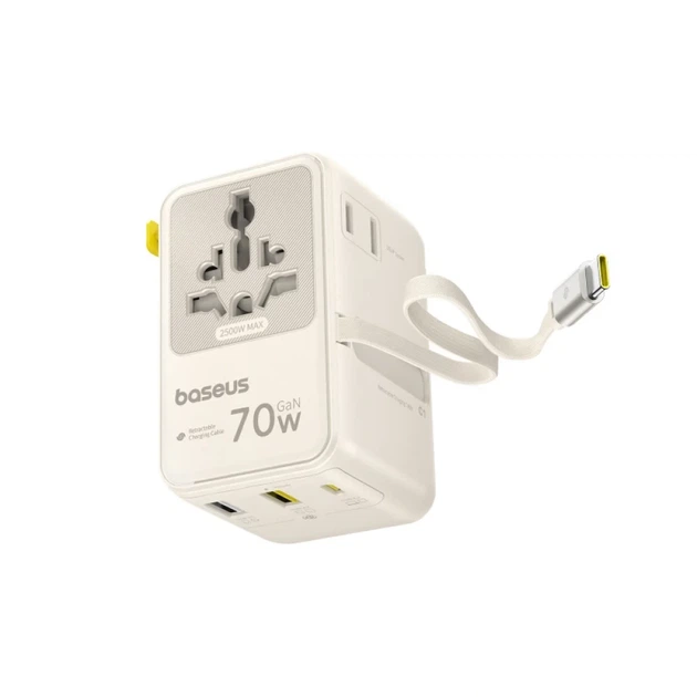 Adapter podróżny Baseus EnerCore CG11 70W 6w1 ze składanym kablem USB‑C White (6942521202584) - obraz 3