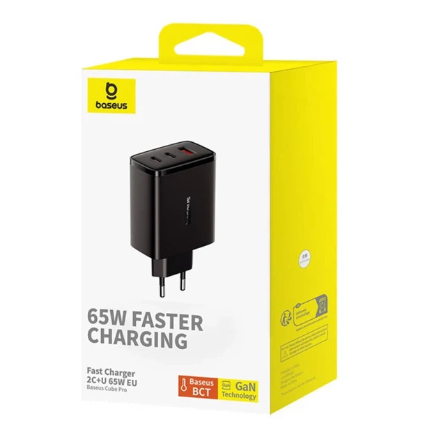 Мережевий зарядний пристрій Baseus Cube Pro 65W 2xUSB-C | USB-A Black (P10152301113-00) - зображення 6