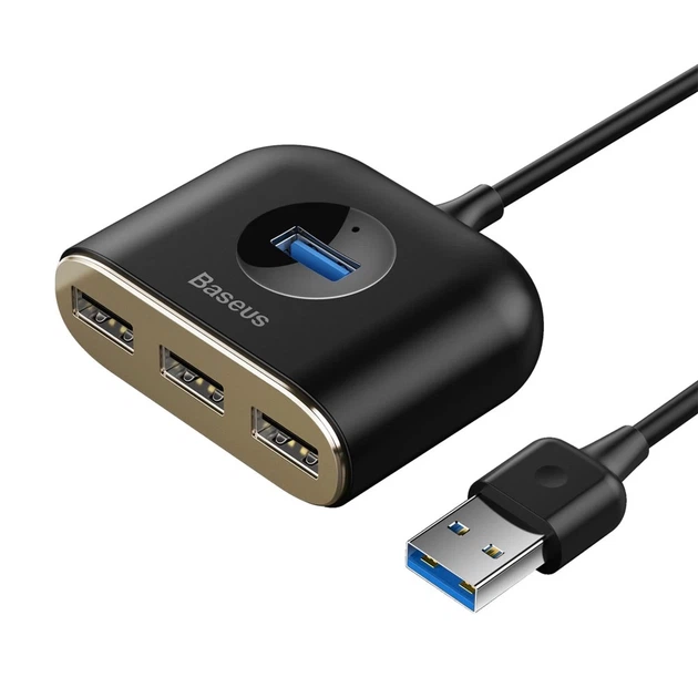 USB-хаб Baseus Square round 4-in-1 USB-C to x4USB-A 1m Black (CAHUB-AY01) - изображение 2