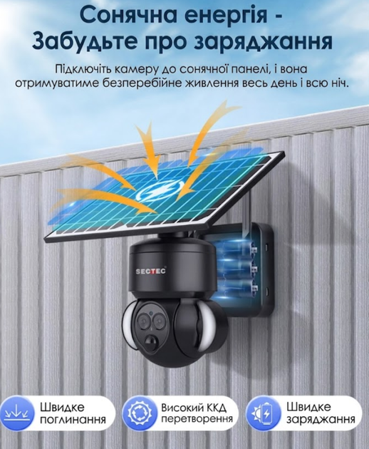 Вулична поворотна IP камера 4G 3+3мп з оптичним зумом із сонячною батареєю та sim-картою, з сиреною - зображення 3