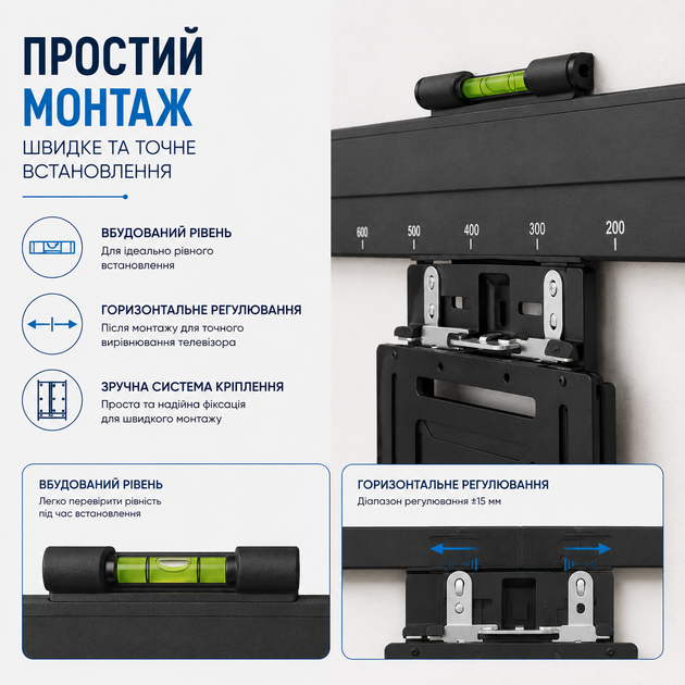 Кронштейн для телевізора WORLDLIFT Ultra Slim 37–80" настінний VESA 600×400 до 75 кг сумісний із Samsung Frame - зображення 5