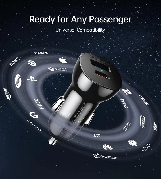Автомобільний зарядний пристрій Choetech ZapUp USB-A + USB-C QC3.0/PD3.0 38W Black (TC0005-BK) - зображення 3