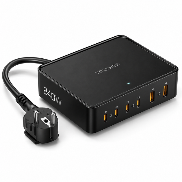 Мережевий зарядний пристрій VOLTME Revo 240 GaN 240 Вт на 6 портів USB-C/USB-A - Фото 1 Мережевий зарядний пристрій VOLTME Revo 240 GaN 240 Вт на 6 портів USB-C/USB-A - изображение 1