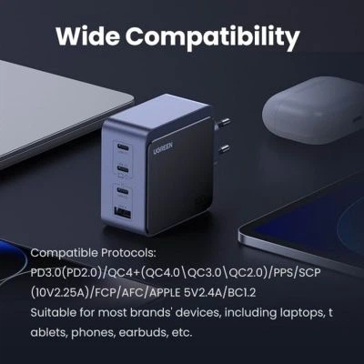 Зарядное устройство Ugreen 4xUSB 100W (3xUSB-C+USB-A) Gan Nexode Fast Charger Grey X565 (35043) - изображение 2
