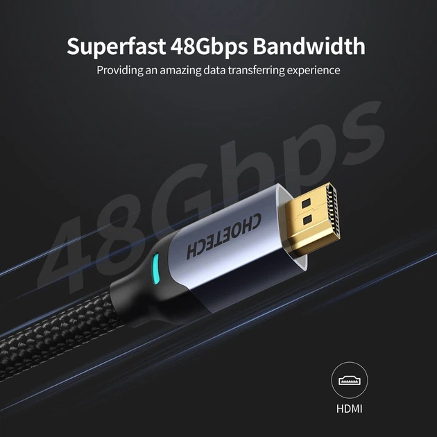 Кабель Choetech VisionLink Cable HDMI to HDMI v2.1 8K@165Hz 2m Black (XHH01-BK) - изображение 3