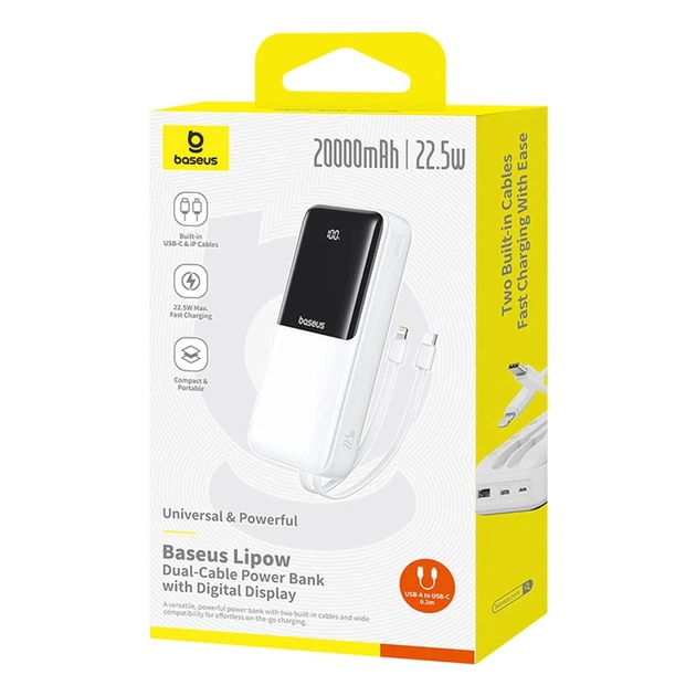 УМБ Baseus Lipow 20000mAh 22.5W QC3.0/PD White (P10079102213-00) - Фото 8 УМБ Baseus Lipow 20000mAh 22.5W QC3.0/PD White (P10079102213-00) - зображення 8