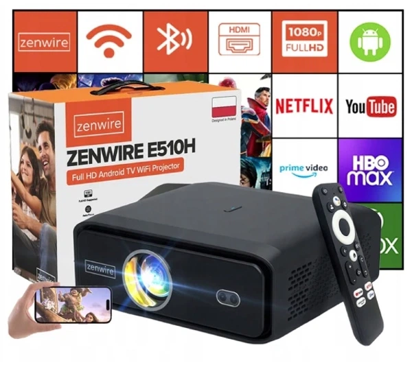 Проектор Zenwire KPROE510H LED Full HD Android TV Wi-Fi Bluetooth - Фото 2 Проектор Zenwire KPROE510H LED Full HD Android TV Wi-Fi Bluetooth - изображение 2