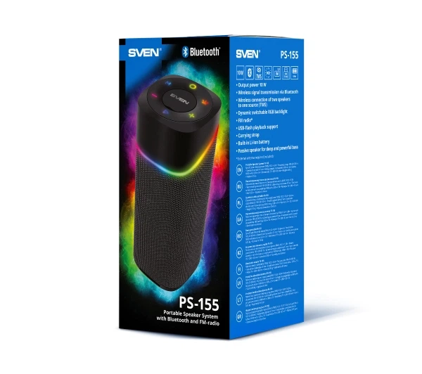 Bluetooth-колонка Sven PS-155 10W Радіо FM Чорний - Фото 7 Bluetooth-колонка Sven PS-155 10W Радіо FM Чорний - зображення 7
