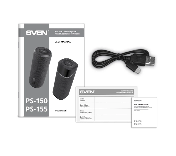 Bluetooth-колонка Sven PS-155 10W Радіо FM Чорний - Фото 8 Bluetooth-колонка Sven PS-155 10W Радіо FM Чорний - зображення 8
