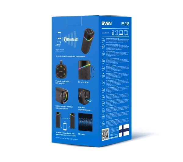 Bluetooth-колонка Sven PS-155 10W Радіо FM Чорний - Фото 9 Bluetooth-колонка Sven PS-155 10W Радіо FM Чорний - зображення 9