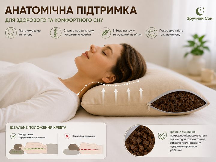 Подушка для сна с наполнителем из гречновой шелухи. Приятная. - Фото 7 Подушка для сна с наполнителем из гречновой шелухи. Приятная. - изображение 7