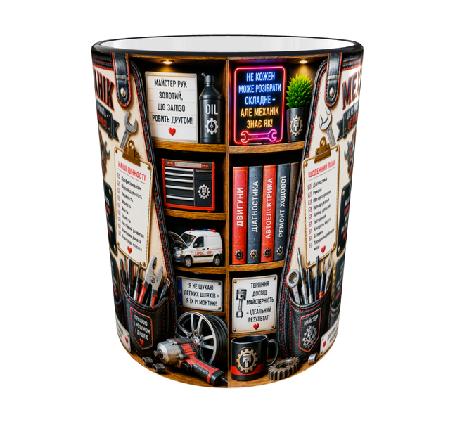 Кружка (чашка) с принтом Механик из серии Professional Organizer Collection – подарок автомеханику, автослесарю, мастеру СТО | Керамическая 330 мл(черная ручка) - Фото 2 Кружка (чашка) с принтом Механик из серии Professional Organizer Collection – подарок автомеханику, автослесарю, мастеру СТО | Керамическая 330 мл(черная ручка) - изображение 2