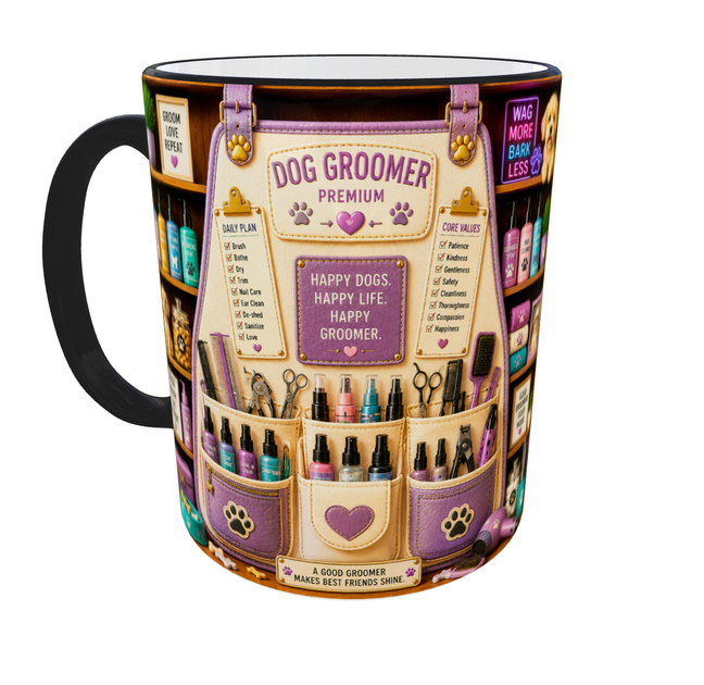 Кружка (чашка) з принтом "Dog Groomer Premium" із серії Professional Organizer Collection – подарунок грумеру, майстру з догляду за собаками | Керамічна 330 мл(чорна ручка) - зображення 3