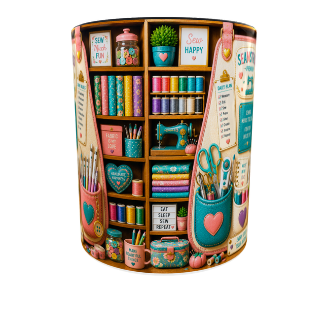 Кружка (чашка) с принтом "Seamstress Premium" из серии Professional Organizer Collection – подарок швее, портной, мастеру швейного дела | Керамическая 330 мл(черная ручка) - изображение 5