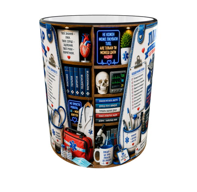 Кружка (чашка) с принтом "Врач" из серии Professional Organizer Collection – подарок врачу, медику, семейному врачу | Керамическая 330 мл(черная ручка) - изображение 2