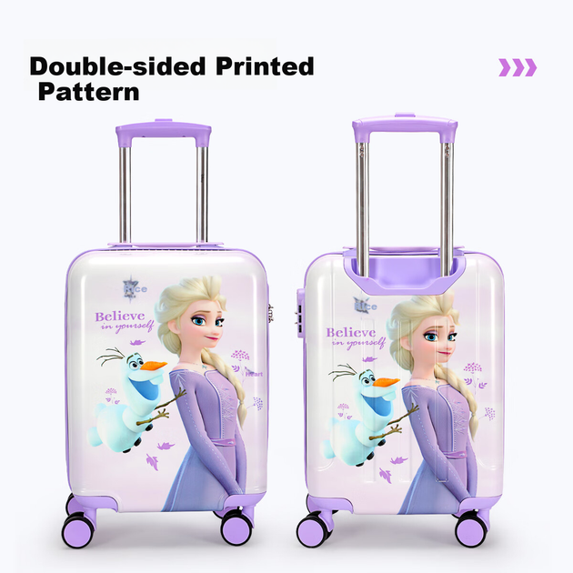 Детский чемодан Mesuca X Disney Frozen, 18 дюймов, с замком, дорожный чемодан для девочек, двусторонний мультяшный дизайн, ручная кладь. - Фото 4 Детский чемодан Mesuca X Disney Frozen, 18 дюймов, с замком, дорожный чемодан для девочек, двусторонний мультяшный дизайн, ручная кладь. - изображение 4
