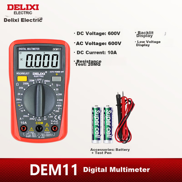 Цифровий мультиметр DELIXI ELECTRIC, вигораючий РК-дисплей з підсвічуванням, високоточний багатофункціональний побутовий лічильник, амперметр DEM11 - зображення 7