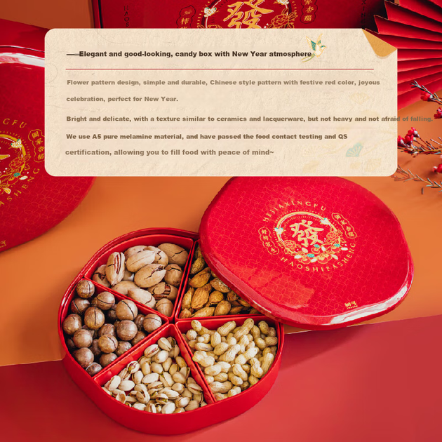 Коробка для конфет Shuke Good Things Happen с отделениями, поднос для сухофруктов, коробка для хранения орехов, подарок на китайский Новый год, закуски, новоселье. - изображение 5