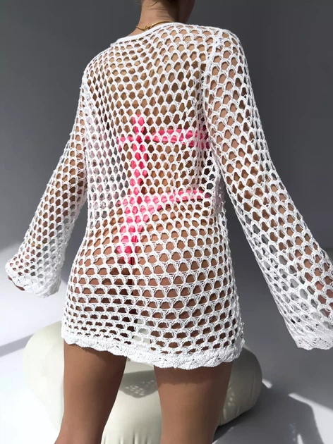 Туніка-сітка крупна в'язка з мереживним краєм Brunette Білий One size SP-4014-WH-Y - зображення 4