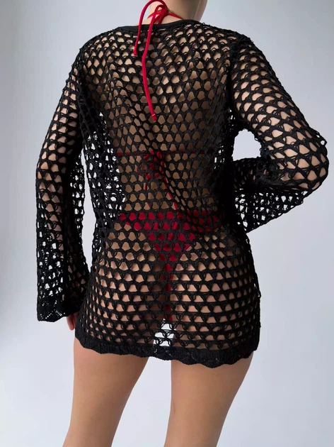 Туніка-сітка крупна в'язка з мереживним краєм Brunette Чорний One Size SP-4014-BL-Y - Фото 5 Туніка-сітка крупна в'язка з мереживним краєм Brunette Чорний One Size SP-4014-BL-Y - зображення 5