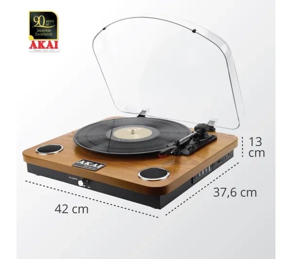 Програвач вінілових дисків AKAI ATT-11BTN Манульний Привід на ремені Bluetooth Коричневий - зображення 2