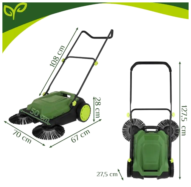 Ручная подметальная машина 68 см 3 щетки для уборки двора 24 л GARDLOV LS-2834 - зображення 2