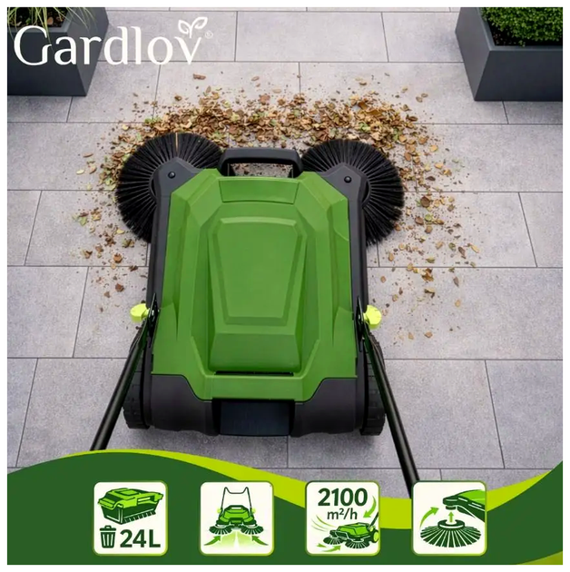 Ручная подметальная машина 68 см 3 щетки для уборки двора 24 л GARDLOV LS-2834 - зображення 4