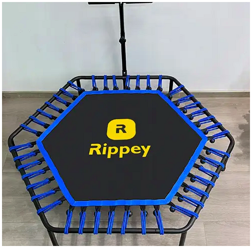 Фитнес батут 130 см с ручкой для дома Rippey черный и синий - изображение 6