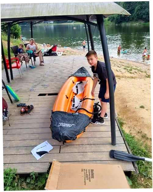 Надувной каяк 2 местный 321x88 см для отдыха на воде оранжево-черный Bestway HM-0554 - зображення 9