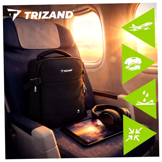 Рюкзак туристический 42x32x40 см USB-порт 12 карманов черный Trizand HM-0118 - изображение 9