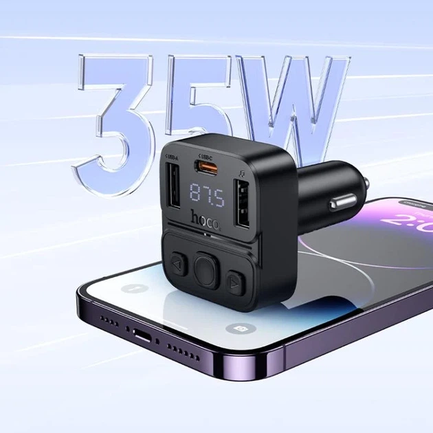 АЗП FM-модулятор HOCO E87 35W Bluetooth 5.4 Чорний - зображення 6
