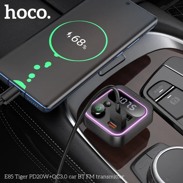 FM-трансмітер HOCO E85 Tiger Bluetooth 5.4 38W 3 USB порти Чорний - зображення 7