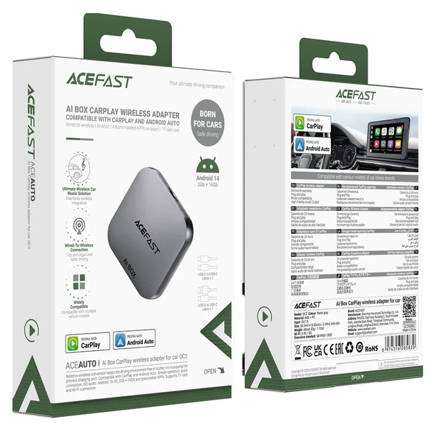 Адаптер беспроводной ACEFAST QC2 для CarPlay и Android Auto Металлический серый 63,3х61х10,82 мм ABS - изображение 2