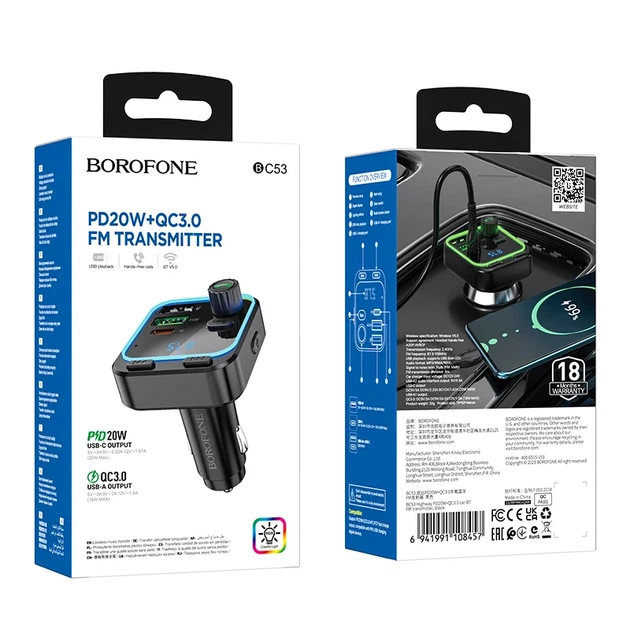 FM-модульатор Borofone BC53 Highway Bluetooth 5.0 38W 3 USB порта Чёрный - изображение 2