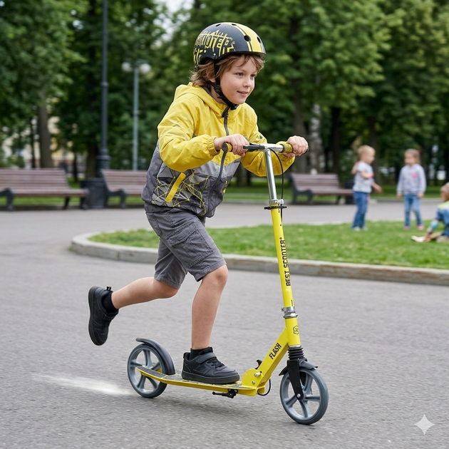 Самокат двоколісний Best Scooter FL-14320, колеса PU 200 мм, сталева рама, передній амортизатор, ручне та ножне гальмо, складаний - зображення 2
