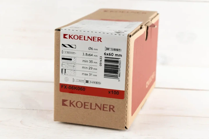 Дюбель с шурупом Koelner 6х60 гриб для быстрого монтажа 100 шт - Фото 2 Дюбель с шурупом Koelner 6х60 гриб для быстрого монтажа 100 шт - изображение 2