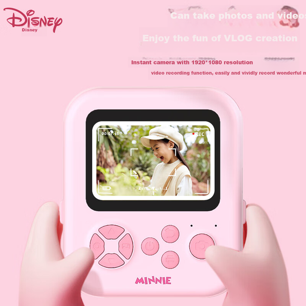 Детский фотоаппарат Disney, принтер мгновенной печати с коррекцией ошибок, фотоаппарат для путешествий, красочный подарочный набор для школьника на день рождения, игрушка для мальчиков и девочек, HD02 Минни - изображение 7