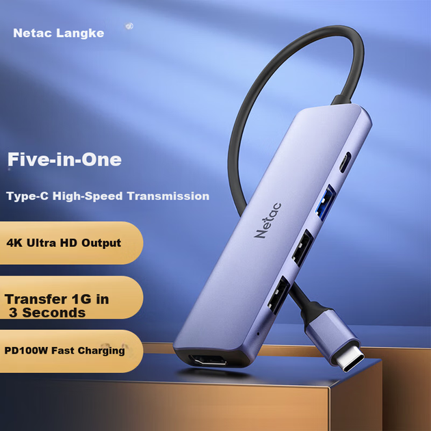 Док-станція розширення Netac Type-C, концентратор USB-C, конвертер HDMI, адаптер 4K, швидка зарядка PD, сумісний з ноутбуками Lenovo, Huawei, iPad, універсальний WF13 - зображення 4