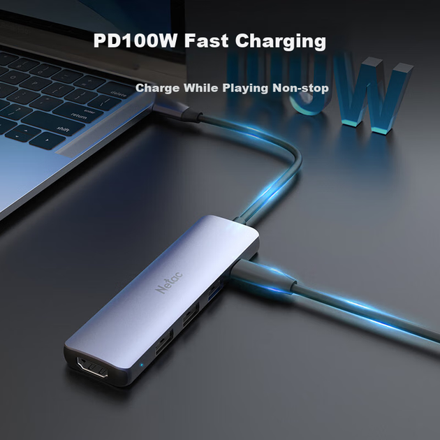 Док-станція розширення Netac Type-C, концентратор USB-C, конвертер HDMI, адаптер 4K, швидка зарядка PD, сумісний з ноутбуками Lenovo, Huawei, iPad, універсальний WF13 - зображення 7
