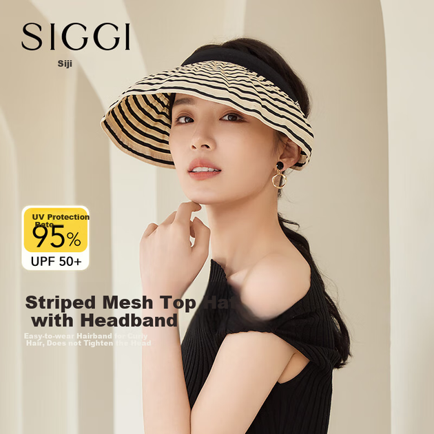 Женская солнцезащитная козырек Siggi, полосатая шляпа-повязка в морском стиле, для отдыха на природе, пляжа и путешествий, синяя. - Фото 4 Женская солнцезащитная козырек Siggi, полосатая шляпа-повязка в морском стиле, для отдыха на природе, пляжа и путешествий, синяя. - изображение 4