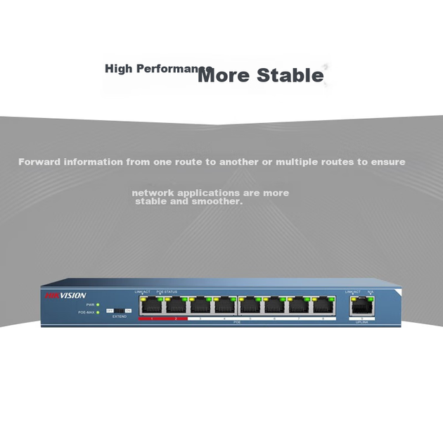 Коммутатор HIKVISION DS-3E0109P 9-портовый 100 Мбит/с с PoE для видеонаблюдения, металлический - изображение 6