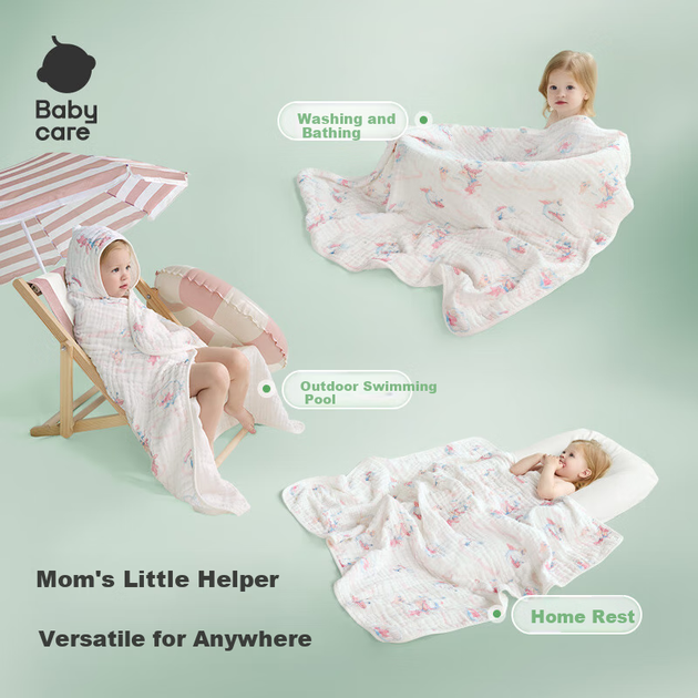 Рушник Babycare дитячий з бамбука та бавовни марлевий, 115x115 см, «Кит» - зображення 5