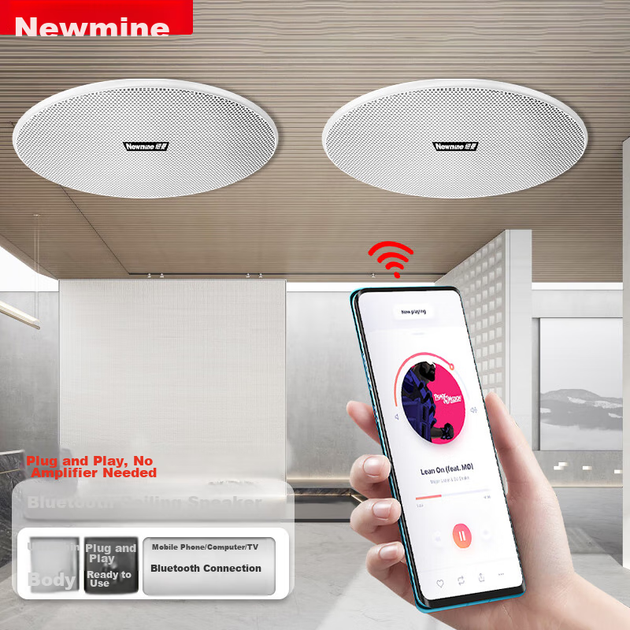 Комплект бездротових стельових динаміків Newmine K-908A з Bluetooth, вбудовані активні фонові музичні динаміки з вбудованим підсилювачем, стельова система мовлення для домашнього використання, один до одного - изображение 4