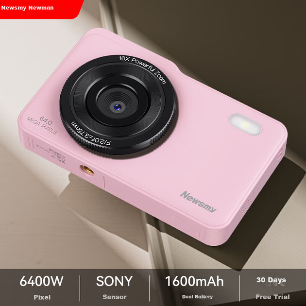 Цифровая студенческая фотокамера Newsmy N1 с двумя камерами, высокой четкости, для женщин, портативная камера начального уровня с функцией передачи данных на телефон, компактная камера для путешествий и кампуса, ретро-CCD, 64 ГБ, розовая. - изображение 2
